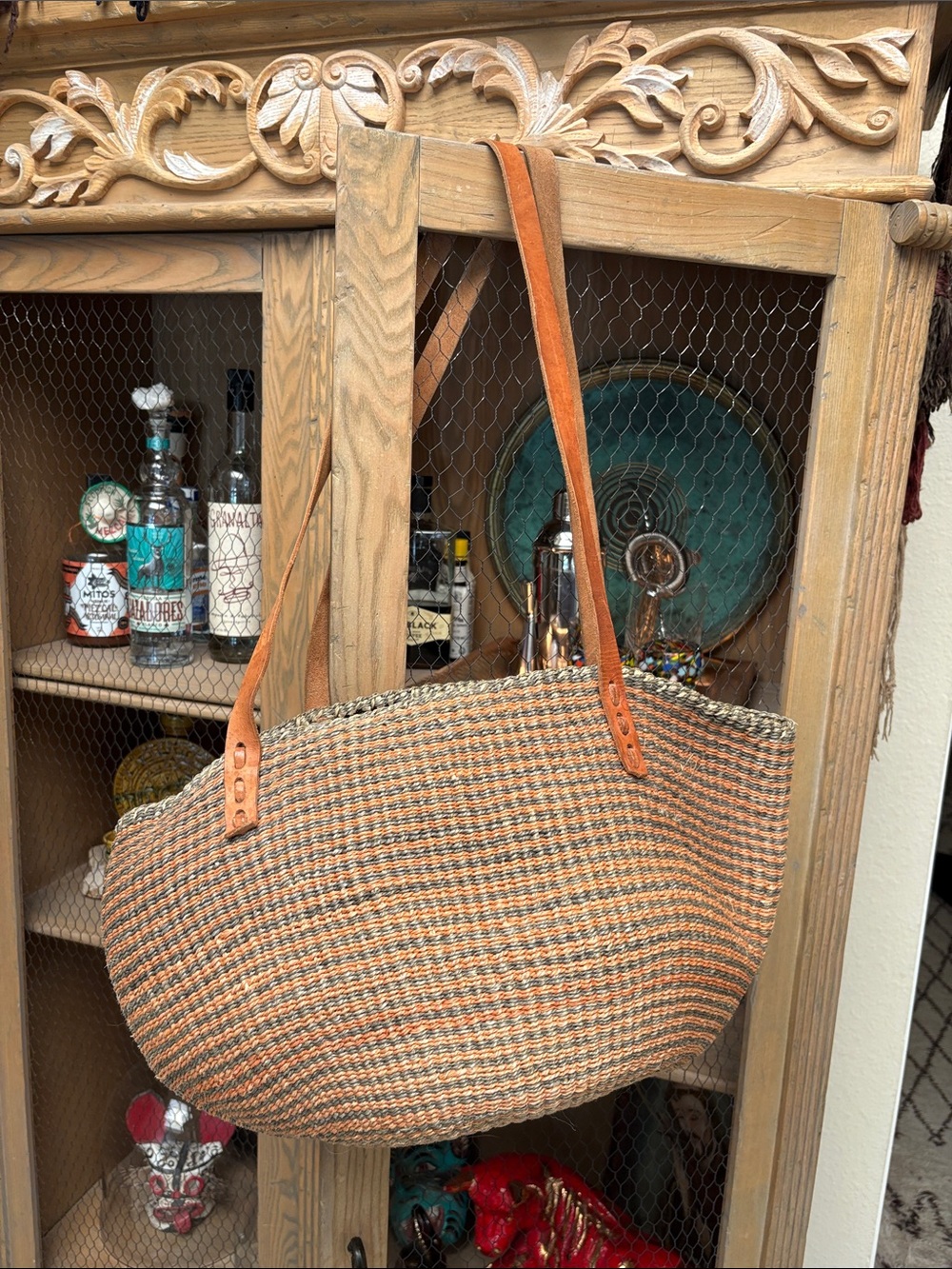 Vintage Sisal Tote Bag with Leather Trim - Picture 5 of 12